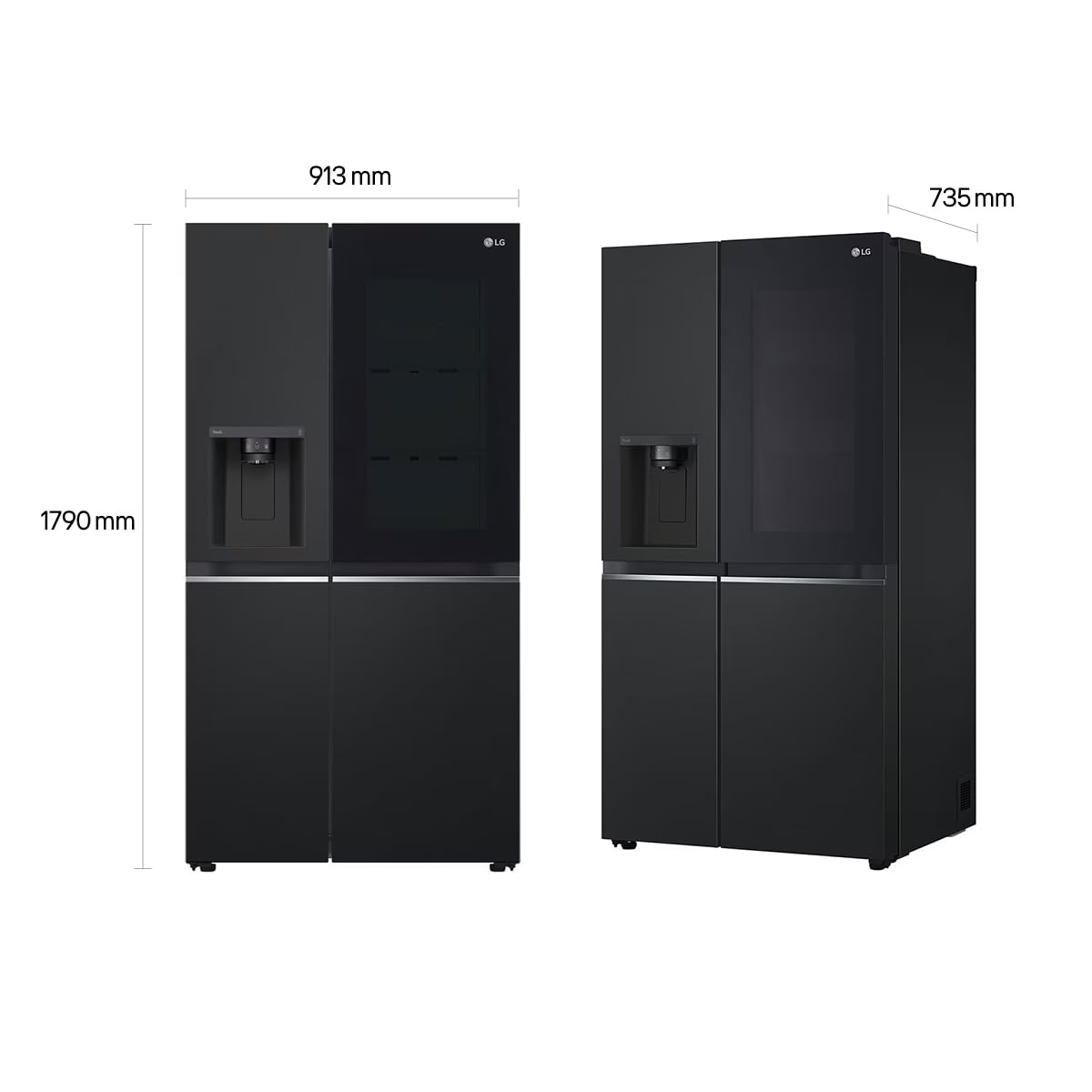 LG GSXE90MBDD Side by Side Kühlschrank mit InstaView Craft Ice | Door in Door | Crushed Ice -und Wasserspender EEK: Klasse D | 628 Liter Kapazität | Festwasseranschluss | Total No Frost