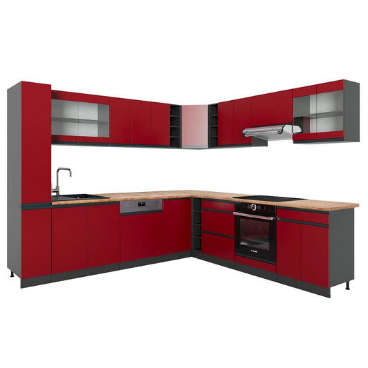 Vicco R‑Line Eckküche, L‑Form (J‑Form), Weiß, 257 x 60 cm, ohne Arbeitsplatte