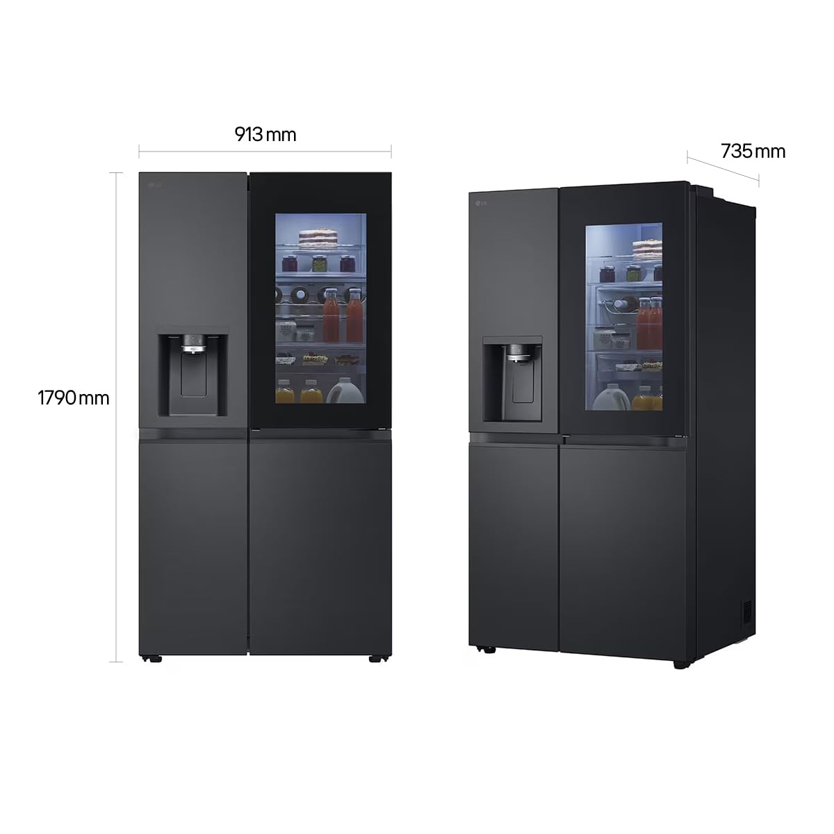 LG GSXE90MBDD Side by Side Kühlschrank mit InstaView Craft Ice | Door in Door | Crushed Ice -und Wasserspender EEK: Klasse D | 628 Liter Kapazität | Festwasseranschluss | Total No Frost