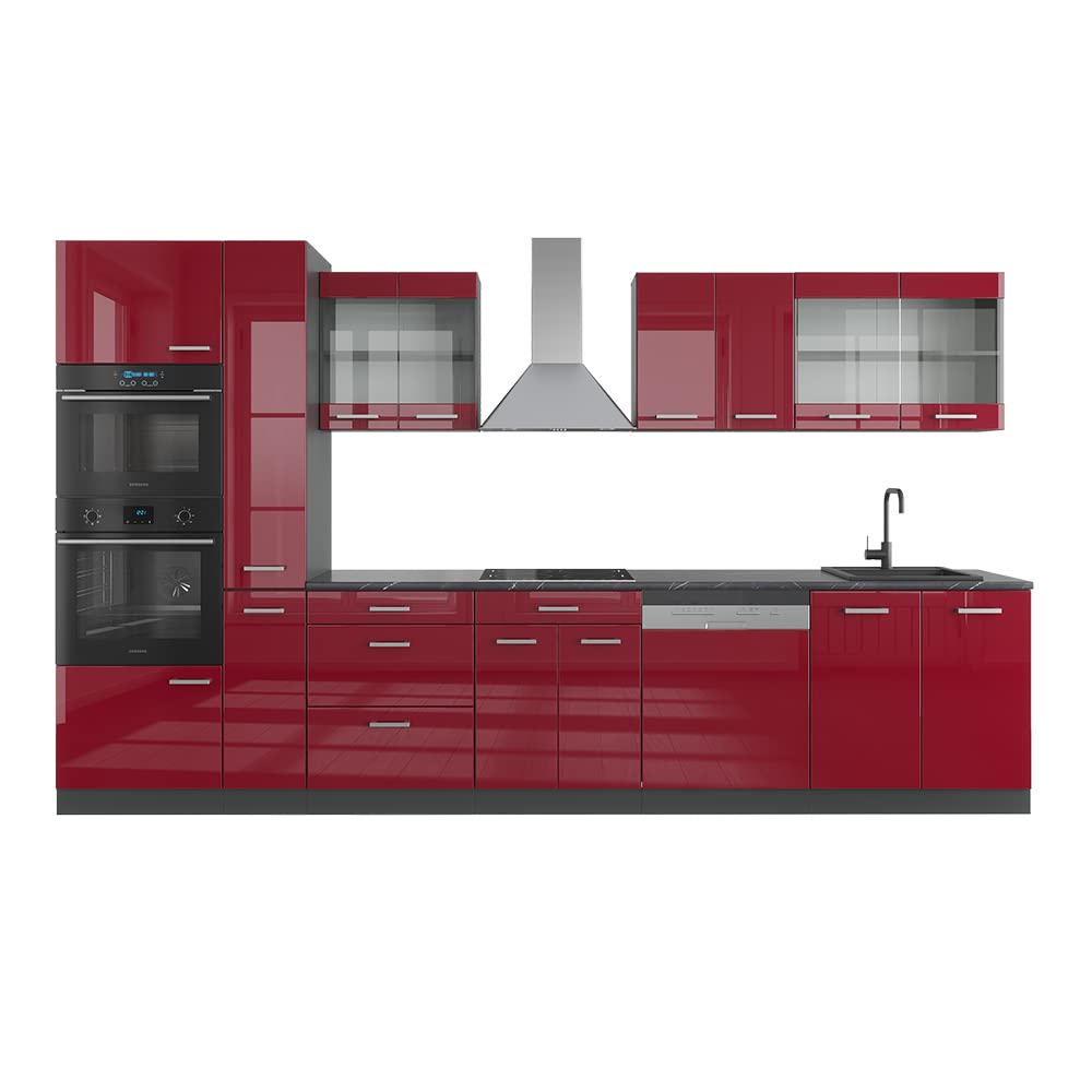 Vicco R-Line Fitted Kitchen Cabinets Anthracite Kitchen Furniture (Anthracite / White High Gloss, MUS 350 cm)