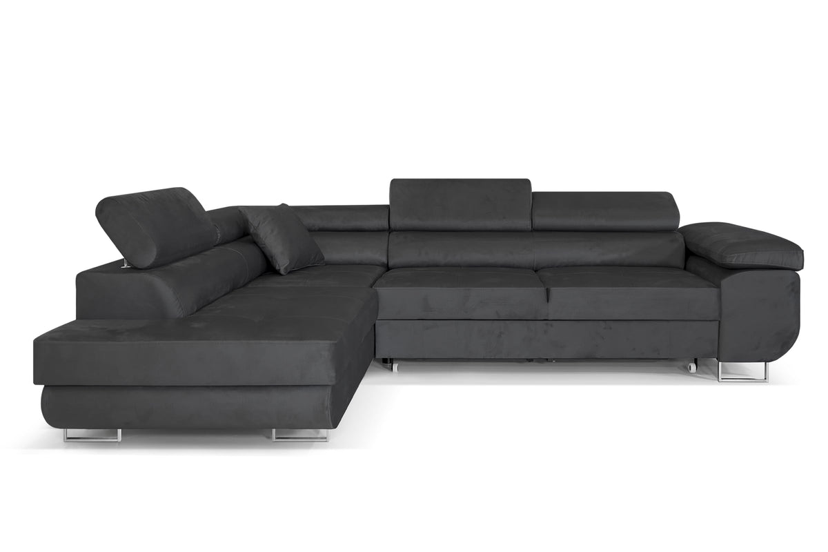 Pasti L-Shaped Corner Sofa with Sleep Function, Sofa Couch with Bed Box, 3-Seater Corner Sofa, Sofa Bed for Living Room, Big Sofa Couch with Sleep Function (Light Grey, Ottoman
