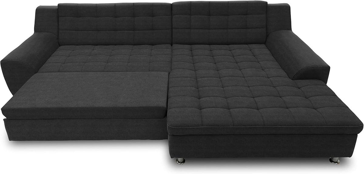 DOMO. collection Merida Corner Sofa, Sofa with Sleep Function in L-Shape, Corner Couch with Bed Box, Sofa Bed 304 x 200 x 84 cm (W x D x H), Beige