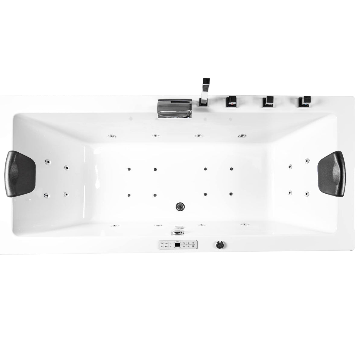 Basera® Classic Indoor Whirlpool Badewanne Naxos mit 24 Massagedüsen, Wasserfall, LED-Ambiente, Touchpanel, Bluetooth und Radio (180 x 90 x 62 cm)