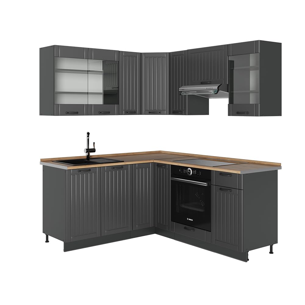 Vicco Fame-Line Corner Kitchen 160 x 190 cm White High Gloss / Anthracite without Worktop