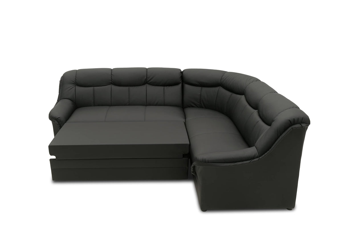 DOMO. collection Berlin Corner Sofa, Timeless Leather Corner Sofa with High-Quality Spring Core Padding, L-shaped Faux Leather, Couch 205 x 250 x 89 cm, Black