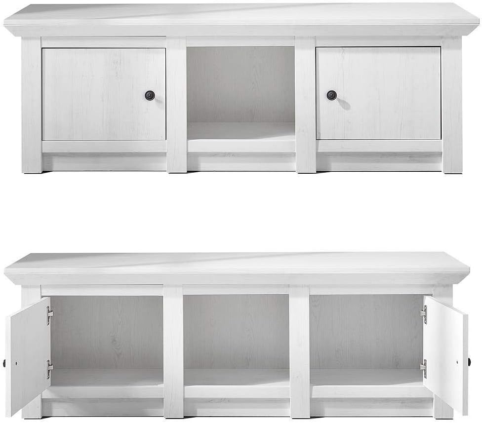 Lomadox Landhaus-Stil Wohnwand inkl. Sideboard & Couchtisch in Pinie weiß Nb.B/H/T ca. 340/207/45 cm