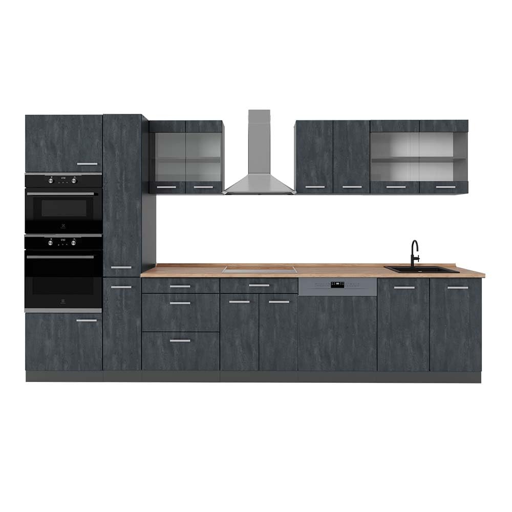 Vicco R-Line Fitted Kitchen Cabinets Anthracite Kitchen Furniture (Anthracite / White High Gloss, MUS 350 cm)