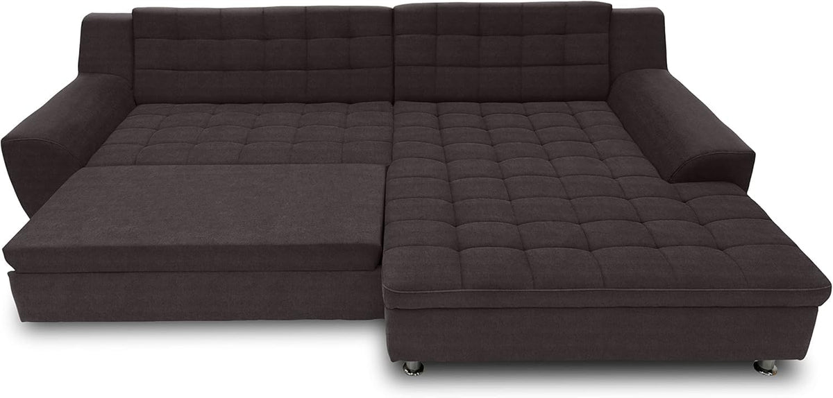 DOMO. collection Merida Corner Sofa, Sofa with Sleep Function in L-Shape, Corner Couch with Bed Box, Sofa Bed 304 x 200 x 84 cm (W x D x H), Beige