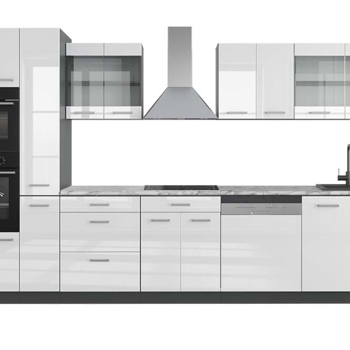 Vicco R-Line Fitted Kitchen Cabinets Anthracite Kitchen Furniture (Anthracite / White High Gloss, MUS 350 cm)