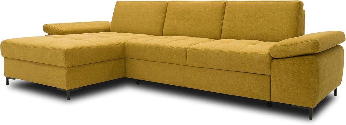 DOMO. collection Curacao Ecksofa, Schlafsofa mit Federkern und Armlehnenfunktion in L‑Form, 297 x 160 x 84 cm (B x T x H), Creme