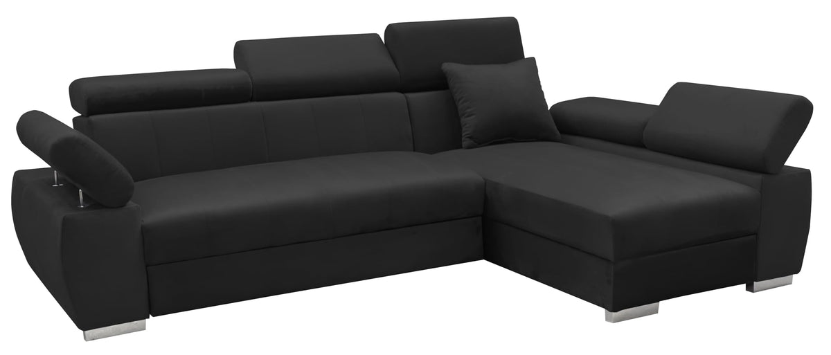 OTTO Corner Sofa, Corner Couch with Sleep Function, Spring Core, Adjustable Headrests, Easy Folding Mechanism, Bed Function, Additional Storage Space, Plush Grey, Left