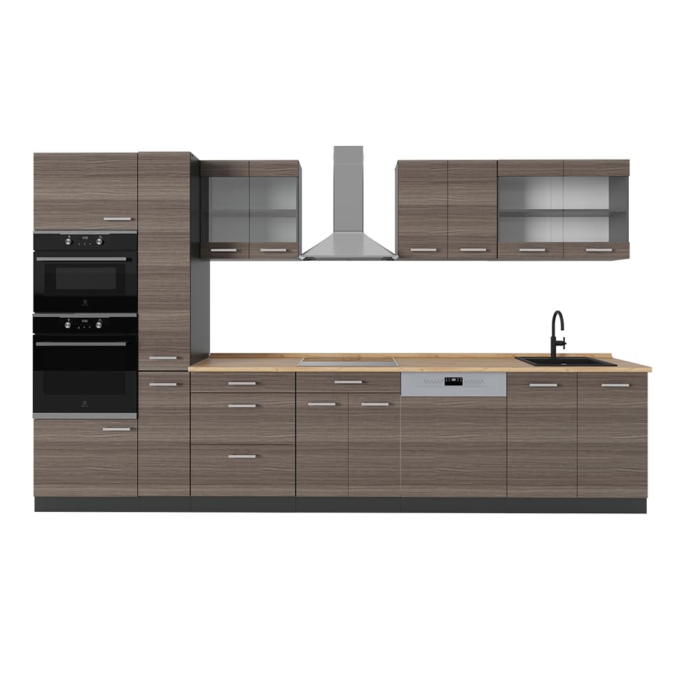 Vicco R-Line Fitted Kitchen Cabinets Anthracite Kitchen Furniture (Anthracite / White High Gloss, MUS 350 cm)