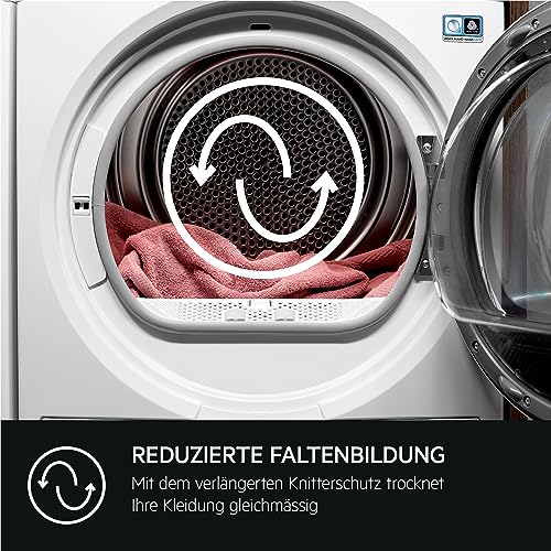 AEG Heat Pump Dryer 8 kg, Test Winner of Stiftung Warentest, Series 8000 AbsoluteCare - Wool and Silk Drying, C, Energy Saving, Drum Lighting, Wrinkle Protection, Gentle Drum, TR8AMZ68