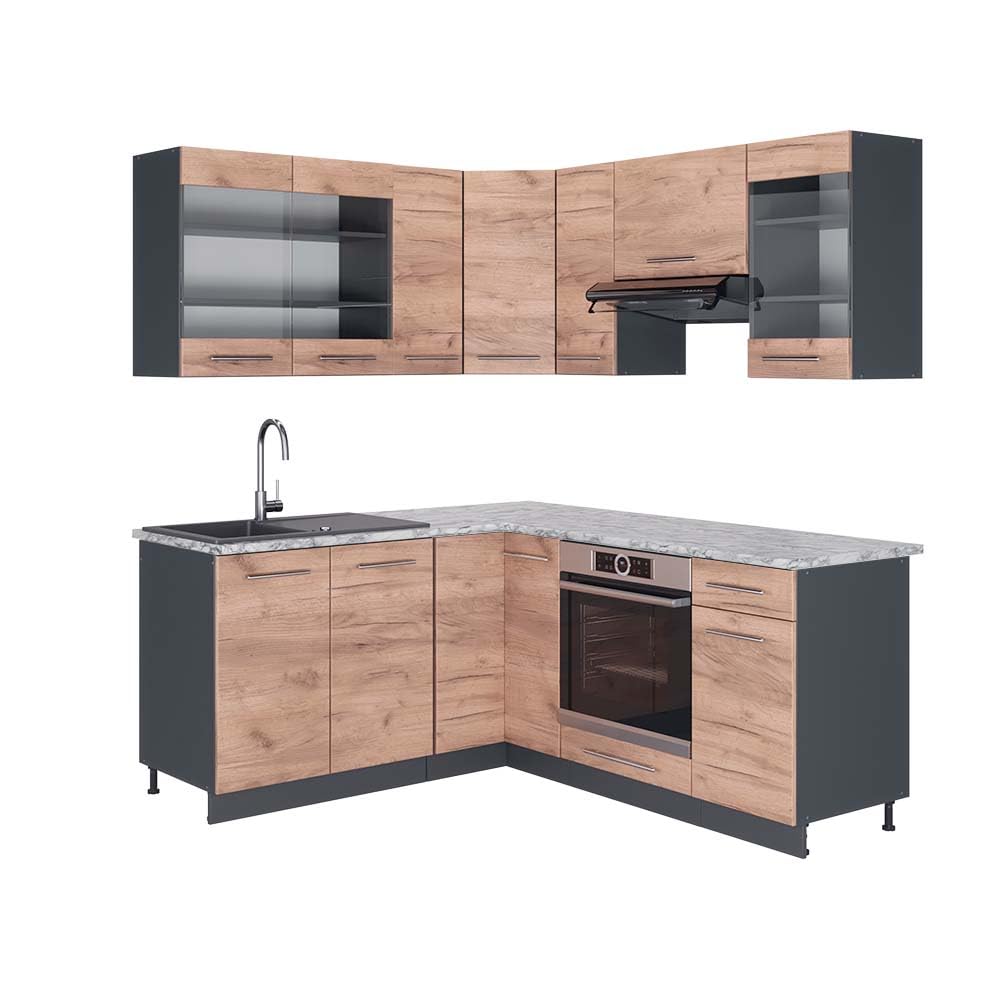 Vicco Fame-Line Corner Kitchen 160 x 190 cm White High Gloss / Anthracite without Worktop