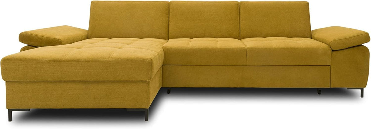 DOMO. collection Curacao Ecksofa, Schlafsofa mit Federkern und Armlehnenfunktion in L‑Form, 297 x 160 x 84 cm (B x T x H), Creme