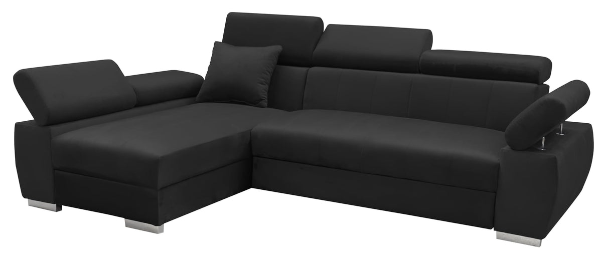 OTTO Corner Sofa, Corner Couch with Sleep Function, Spring Core, Adjustable Headrests, Easy Folding Mechanism, Bed Function, Additional Storage Space, Plush Grey, Left