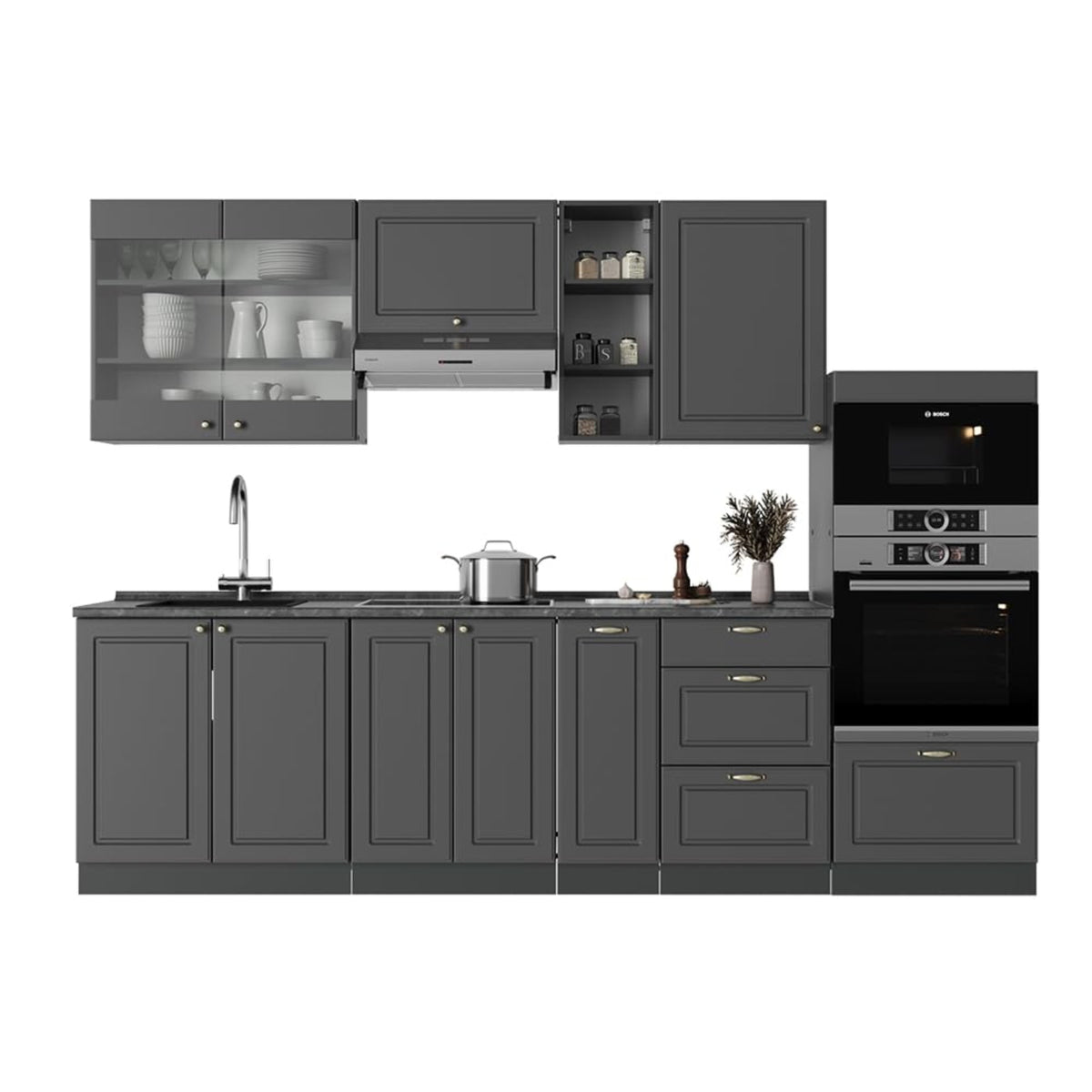 Vicco Kitchen Unit Fame-Line Goldkraft Oak / Anthracite 280 cm without Worktop