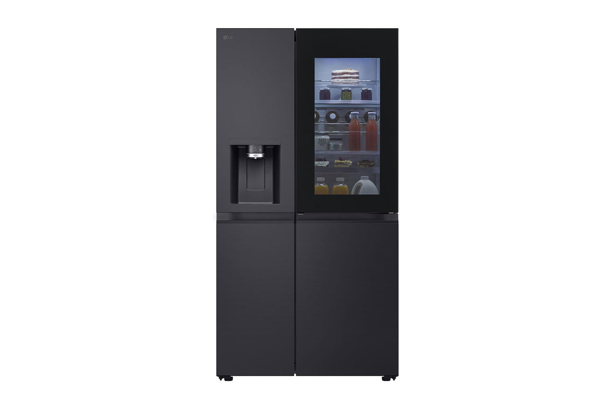 LG GSXE90MBDD Side by Side Kühlschrank mit InstaView Craft Ice | Door in Door | Crushed Ice -und Wasserspender EEK: Klasse D | 628 Liter Kapazität | Festwasseranschluss | Total No Frost