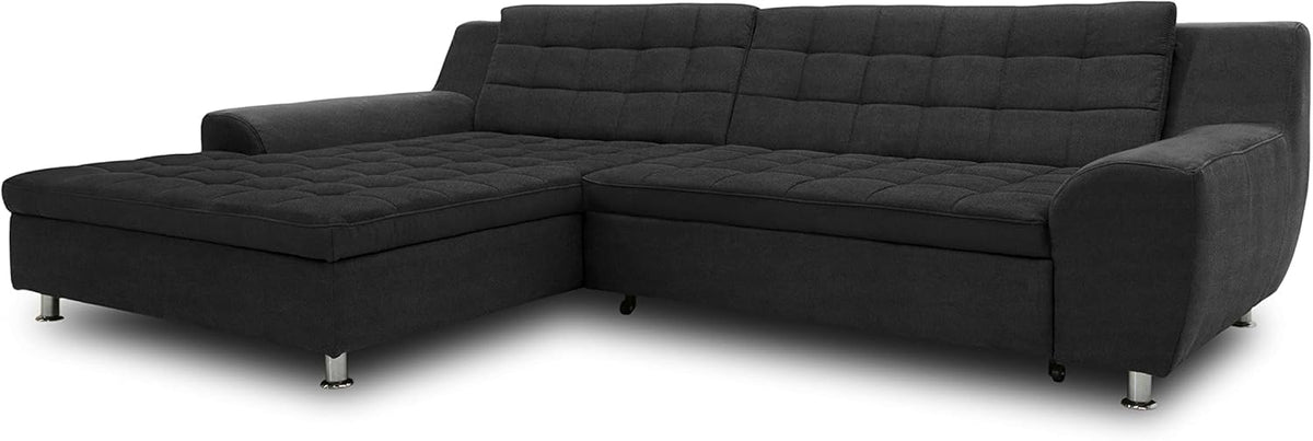 DOMO. collection Merida Corner Sofa, Sofa with Sleep Function in L-Shape, Corner Couch with Bed Box, Sofa Bed 304 x 200 x 84 cm (W x D x H), Beige