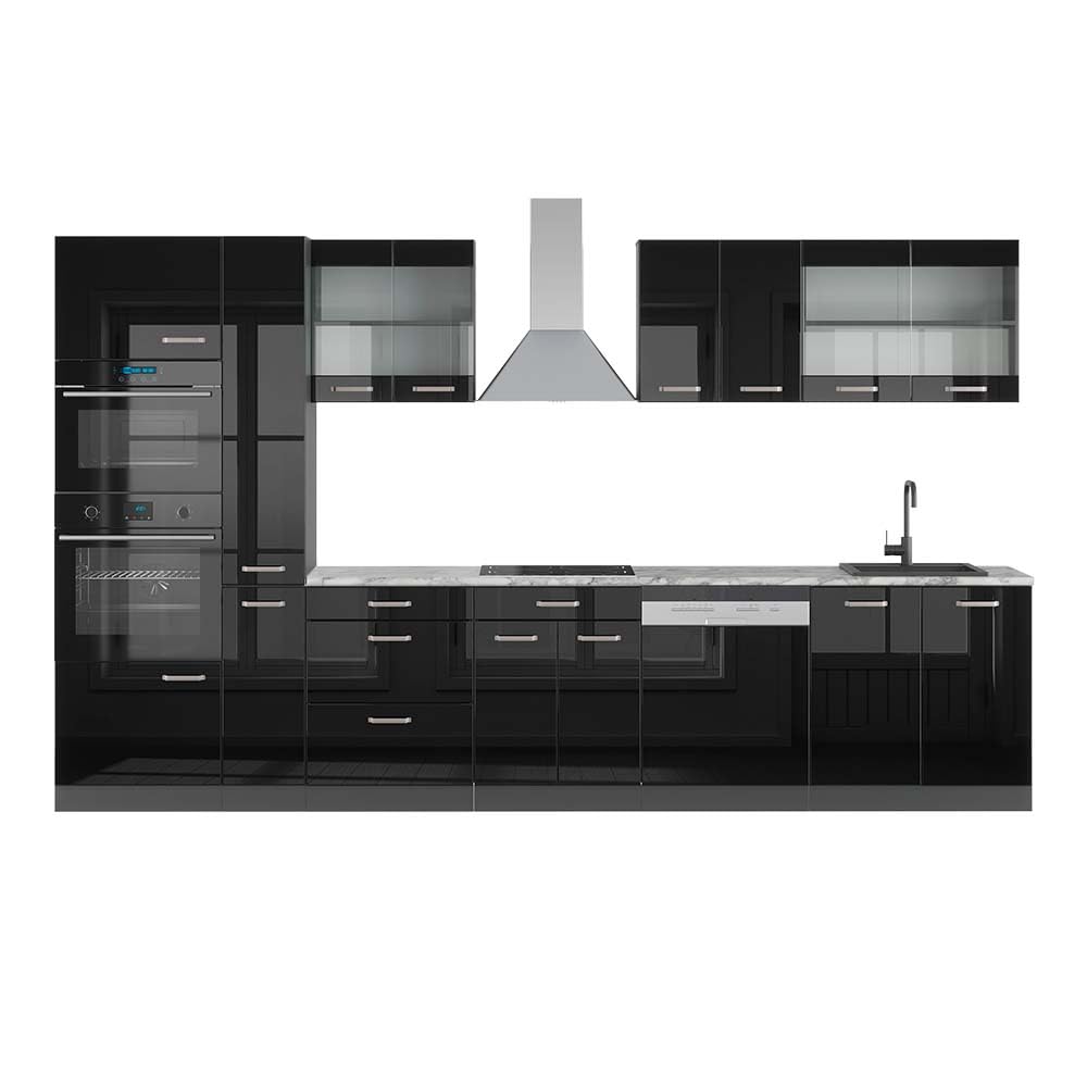Vicco R-Line Fitted Kitchen Cabinets Anthracite Kitchen Furniture (Anthracite / White High Gloss, MUS 350 cm)