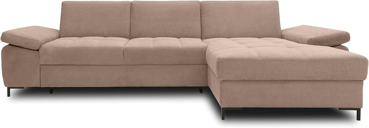 DOMO. collection Curacao Ecksofa, Schlafsofa mit Federkern und Armlehnenfunktion in L‑Form, 297 x 160 x 84 cm (B x T x H), Creme