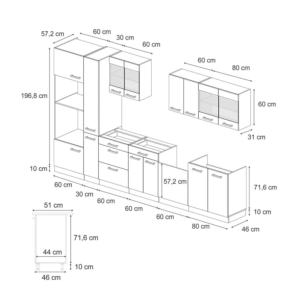 Vicco R-Line Fitted Kitchen Cabinets Anthracite Kitchen Furniture (Anthracite / White High Gloss, MUS 350 cm)