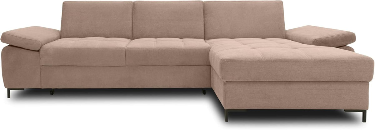 DOMO. collection Curacao Ecksofa, Schlafsofa mit Federkern und Armlehnenfunktion in L‑Form, 297 x 160 x 84 cm (B x T x H), Creme