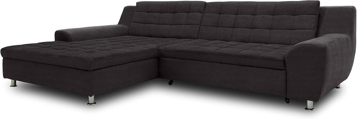 DOMO. collection Merida Corner Sofa, Sofa with Sleep Function in L-Shape, Corner Couch with Bed Box, Sofa Bed 304 x 200 x 84 cm (W x D x H), Beige