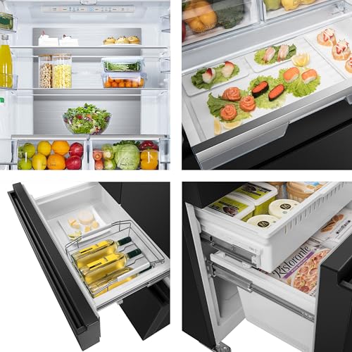 Hisense RF632N4WIE French Door Kühl-Gefrierkombination/ NoFrostPlus/ Inverter-Kompressor/ Wasserspender/ CrispZone/ 200 cm/ Kühlteil 336 l/ Gefrierteil 149 l/ 38 dB/ 295 kWh/ Jahr/ Inox-Look
