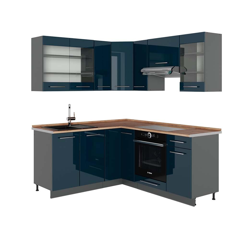 Vicco Fame-Line Corner Kitchen 160 x 190 cm White High Gloss / Anthracite without Worktop