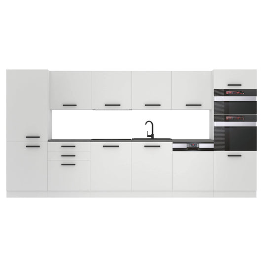 Belini Naomi Kitchen Unit, Kitchen Furniture, 360 cm, Fully Equipped without Electrical Appliances, with Wall Cabinets and Base Cabinets, with Worktops, High Gloss White