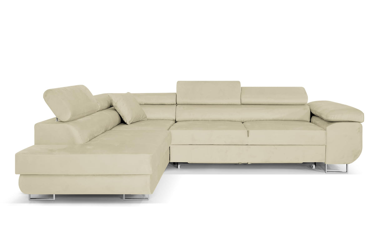 Pasti L-Shaped Corner Sofa with Sleep Function, Sofa Couch with Bed Box, 3-Seater Corner Sofa, Sofa Bed for Living Room, Big Sofa Couch with Sleep Function (Light Grey, Ottoman