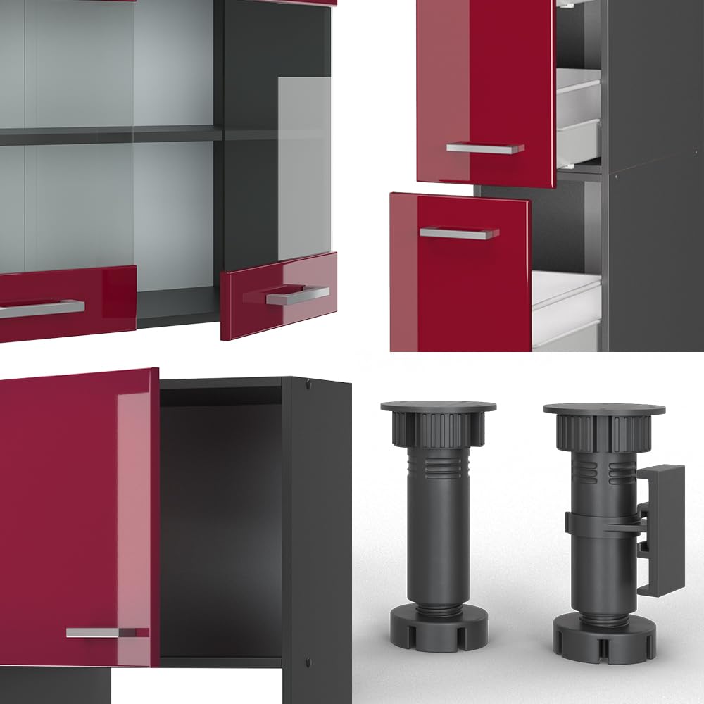 Vicco R-Line Fitted Kitchen Cabinets Anthracite Kitchen Furniture (Anthracite / White High Gloss, MUS 350 cm)