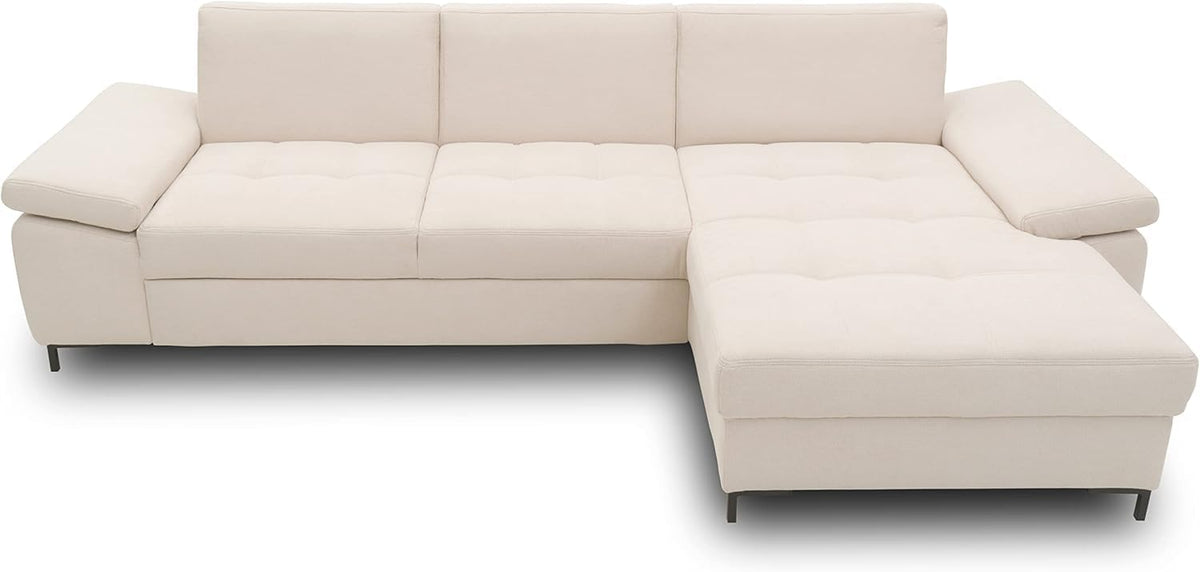 DOMO. collection Curacao Ecksofa, Schlafsofa mit Federkern und Armlehnenfunktion in L‑Form, 297 x 160 x 84 cm (B x T x H), Creme
