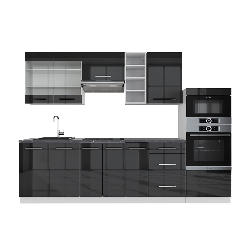 Vicco Fame-Line Kitchen Unit 280 cm without Worktop 280 cm High-Gloss Anthracite / White