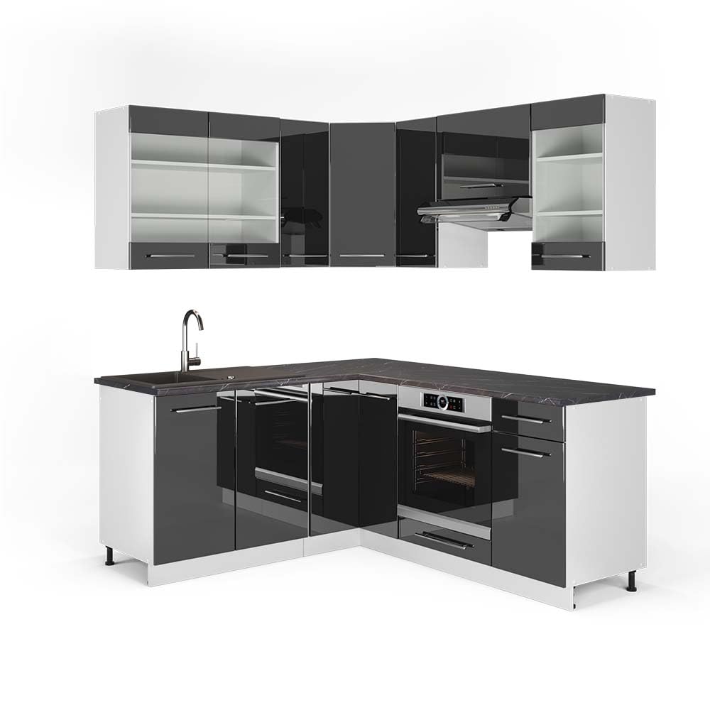Vicco Eckküche Fame-Line, Grün-Gold Landhaus/Weiß/Weiß, 160 x 190 cm ohne Arbeitsplatte