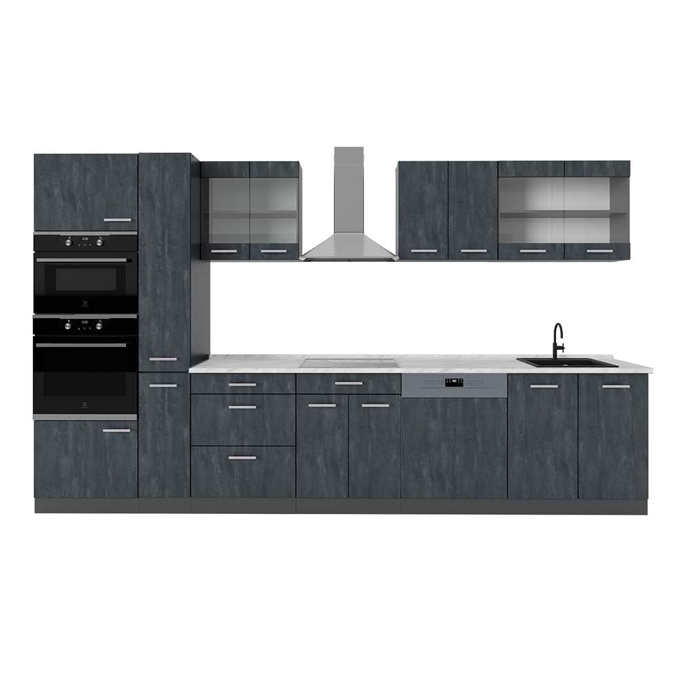 Vicco R-Line Fitted Kitchen Cabinets Anthracite Kitchen Furniture (Anthracite / White High Gloss, MUS 350 cm)