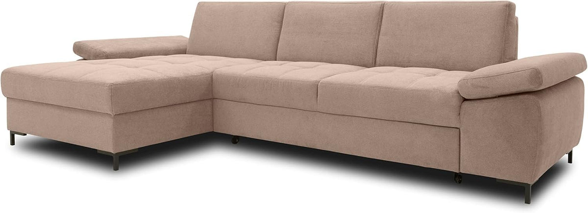 DOMO. collection Curacao Ecksofa, Schlafsofa mit Federkern und Armlehnenfunktion in L‑Form, 297 x 160 x 84 cm (B x T x H), Creme