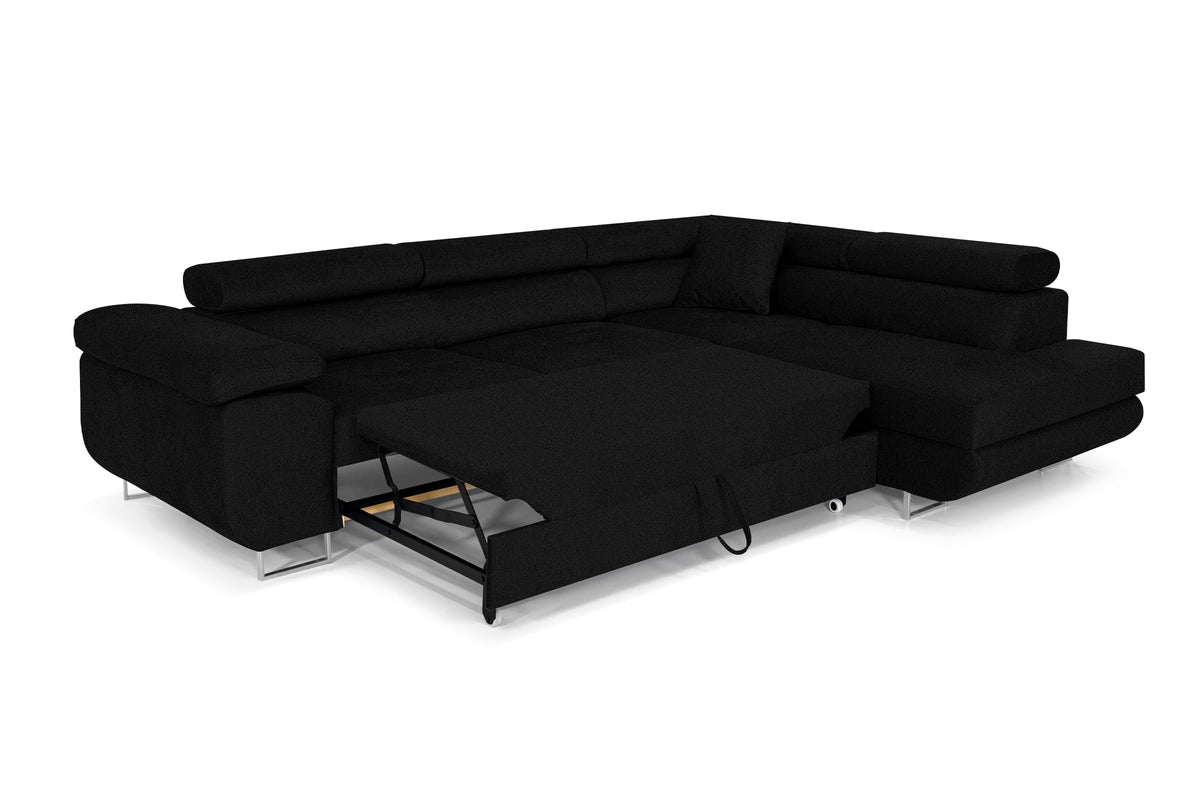 Pasti L-Shaped Corner Sofa with Sleep Function, Sofa Couch with Bed Box, 3-Seater Corner Sofa, Sofa Bed for Living Room, Big Sofa Couch with Sleep Function (Light Grey, Ottoman
