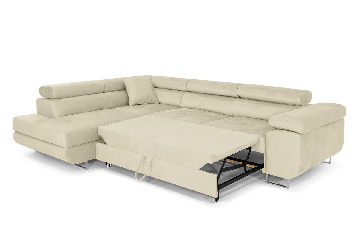 Pasti L-Shaped Corner Sofa with Sleep Function, Sofa Couch with Bed Box, 3-Seater Corner Sofa, Sofa Bed for Living Room, Big Sofa Couch with Sleep Function (Light Grey, Ottoman