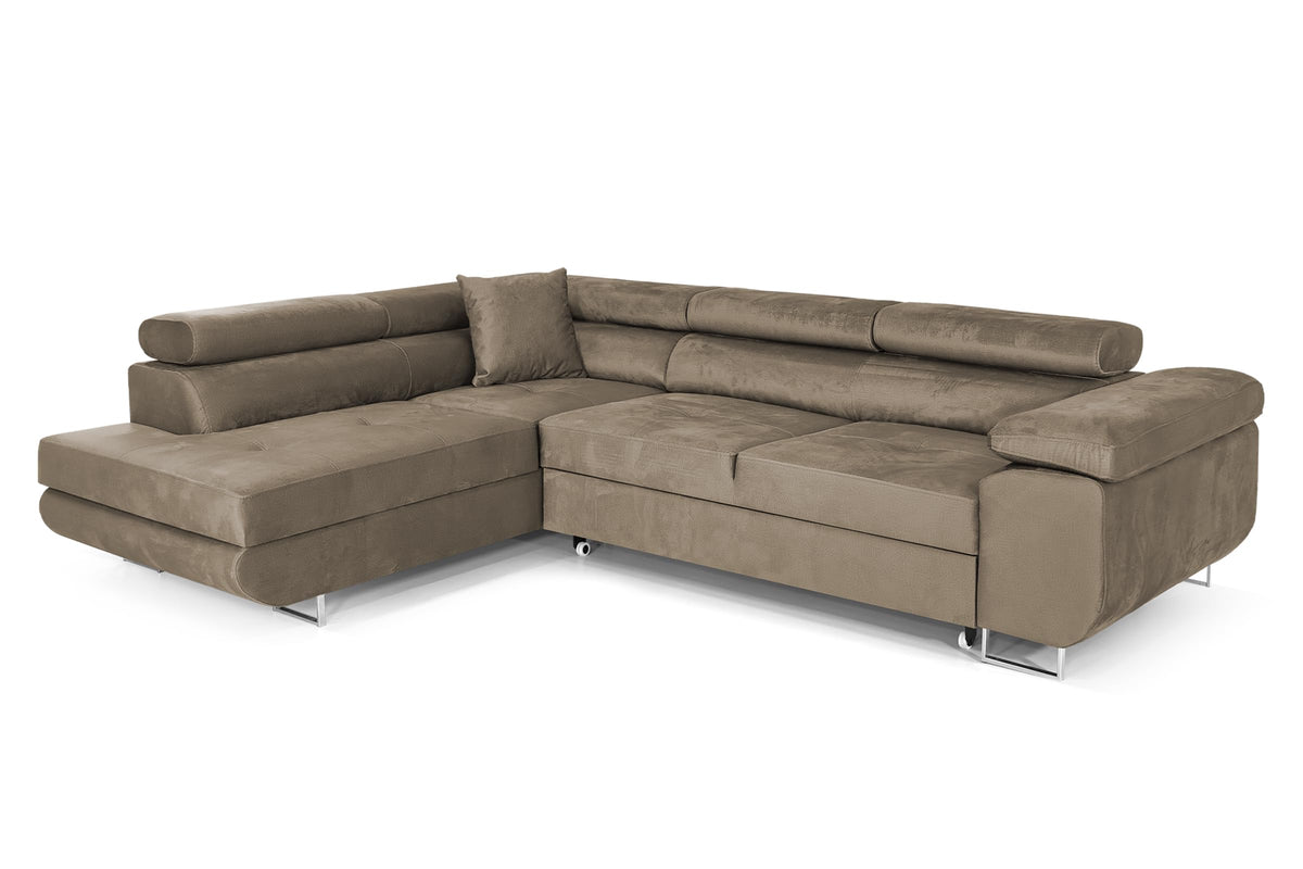 Pasti L-Shaped Corner Sofa with Sleep Function, Sofa Couch with Bed Box, 3-Seater Corner Sofa, Sofa Bed for Living Room, Big Sofa Couch with Sleep Function (Light Grey, Ottoman