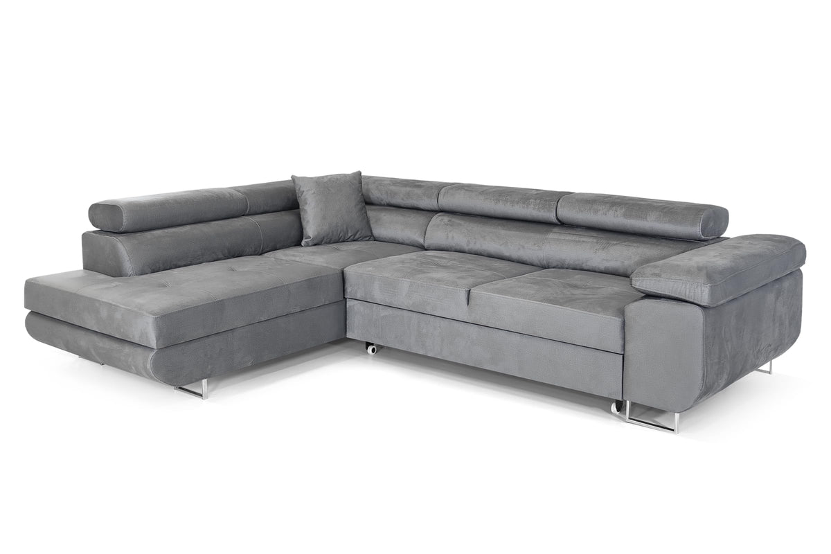Pasti L-Shaped Corner Sofa with Sleep Function, Sofa Couch with Bed Box, 3-Seater Corner Sofa, Sofa Bed for Living Room, Big Sofa Couch with Sleep Function (Light Grey, Ottoman