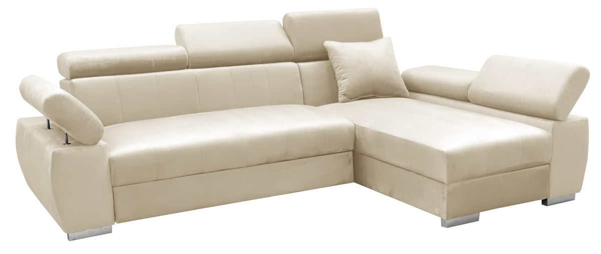 OTTO Corner Sofa, Corner Couch with Sleep Function, Spring Core, Adjustable Headrests, Easy Folding Mechanism, Bed Function, Additional Storage Space, Plush Grey, Left