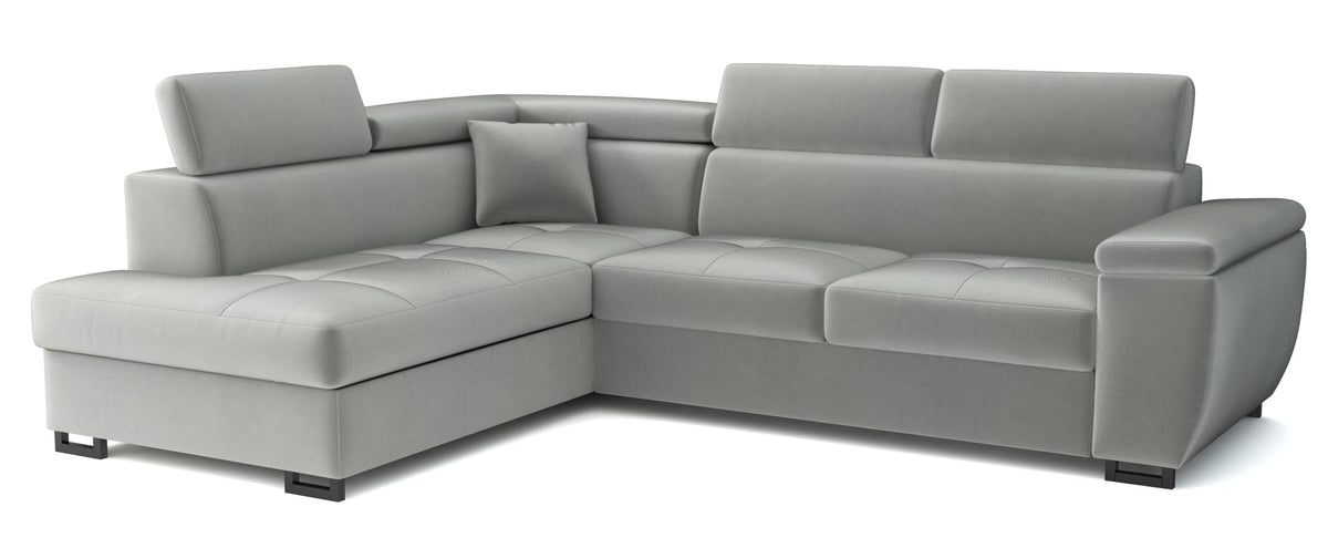 MEBLE-LUX - Ecksofa mit Schlaffunktion und Bettkasten Nicole 270x202x96cm (BxTxH) I Sofa L Form mit Verstellbare Kopfstützen I Eckcouch mit Schlaffunktion I Federkern I Sofa Grau Links