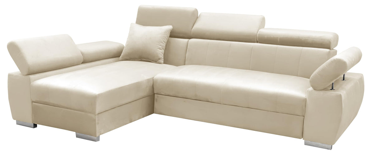 OTTO Corner Sofa, Corner Couch with Sleep Function, Spring Core, Adjustable Headrests, Easy Folding Mechanism, Bed Function, Additional Storage Space, Plush Grey, Left