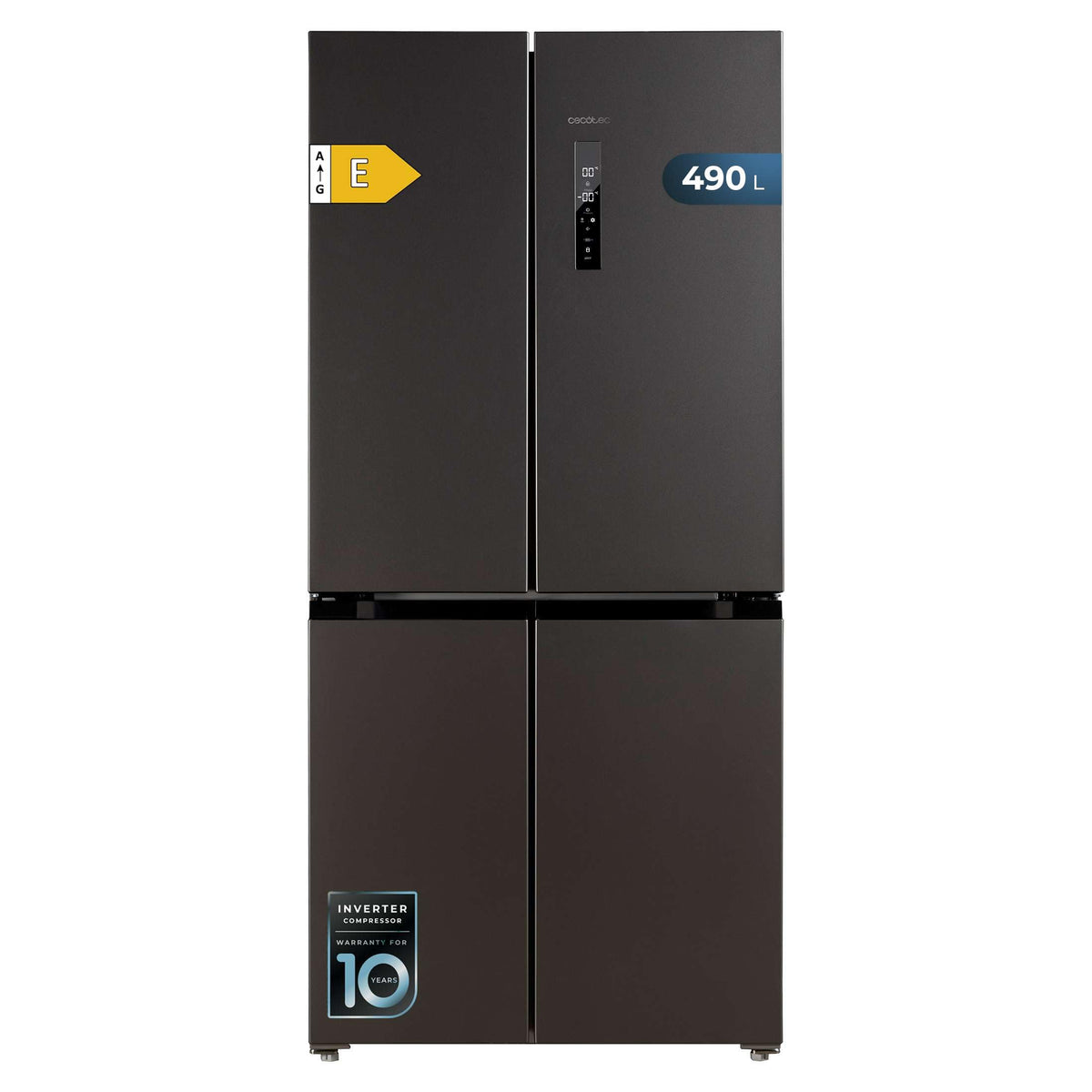 Cecotec Amerikanischer Kühlschrank, 4 Türen, 564 l, Bolero, CoolMarket, 4D 564 Dark E. 183 cm hoch, 91 cm breit, Wasserspender, geringer Stromverbrauch, Invertermotor, Plus, Total NoFrost