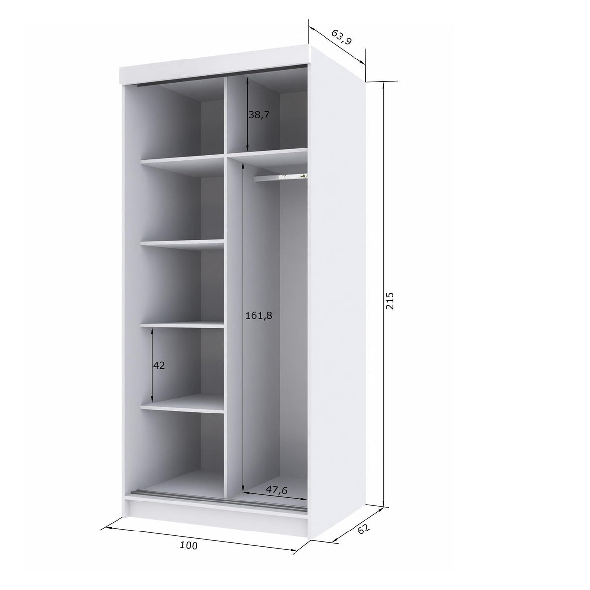 Marlux-Meble Two-Door Wardrobe 230 cm Wide with Floating and Sliding Doors Corner Wardrobe Bedroom Cabinet Hallway Cabinet System Cabinet High Gloss Cabinet
