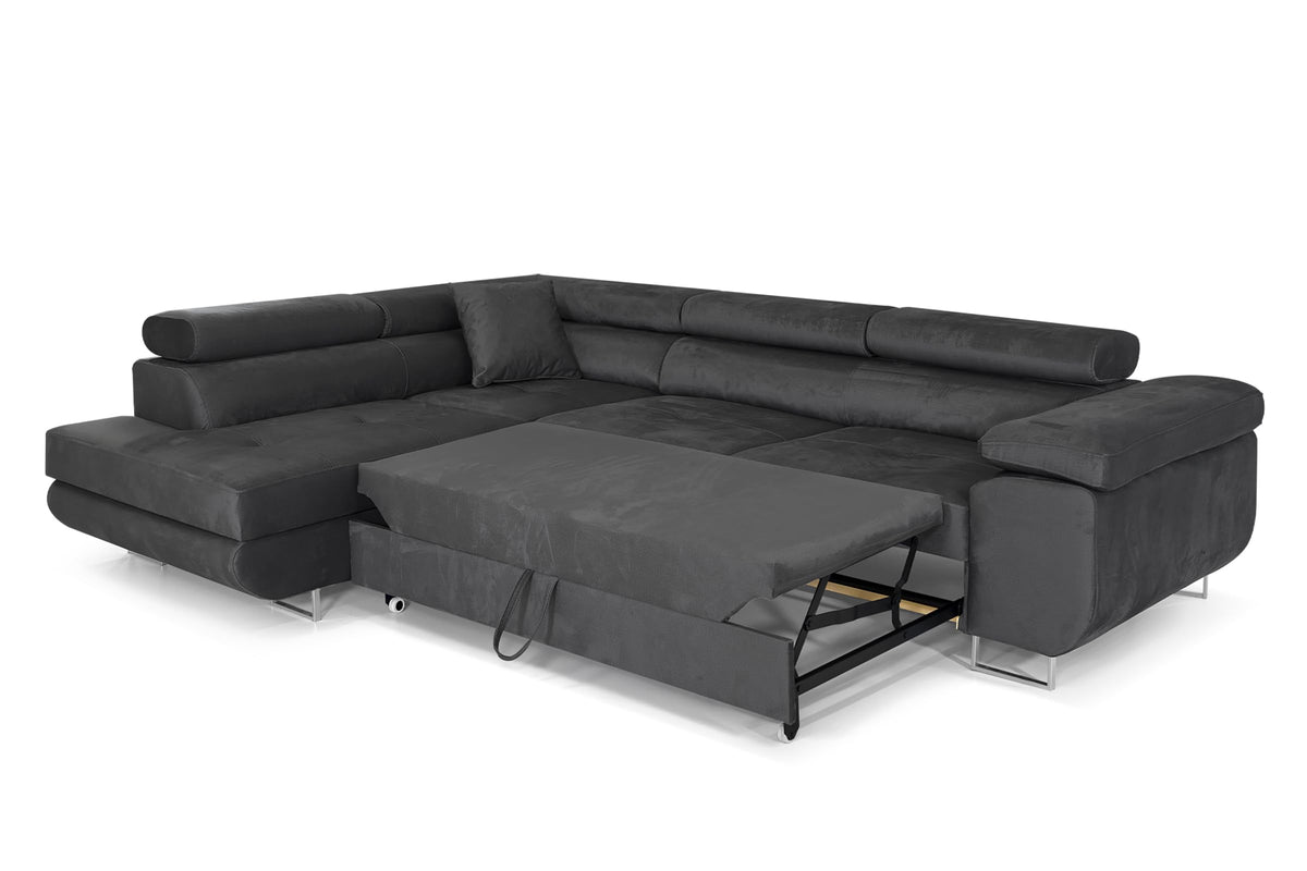 Pasti L-Shaped Corner Sofa with Sleep Function, Sofa Couch with Bed Box, 3-Seater Corner Sofa, Sofa Bed for Living Room, Big Sofa Couch with Sleep Function (Light Grey, Ottoman