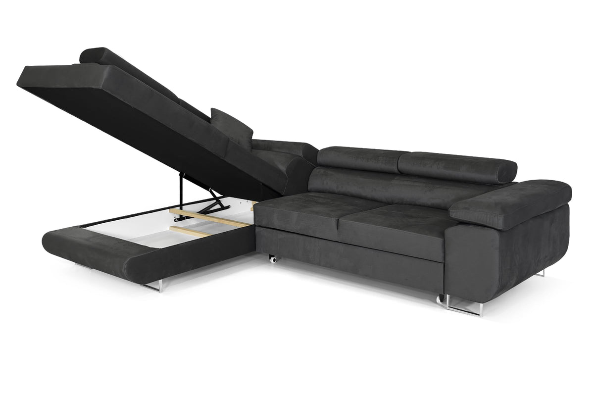 Pasti L-Shaped Corner Sofa with Sleep Function, Sofa Couch with Bed Box, 3-Seater Corner Sofa, Sofa Bed for Living Room, Big Sofa Couch with Sleep Function (Light Grey, Ottoman