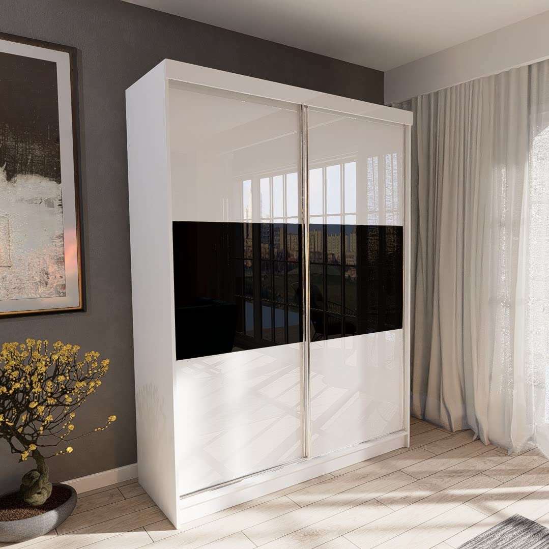 Marlux-Meble Two-Door Wardrobe 230 cm Wide with Floating and Sliding Doors Corner Wardrobe Bedroom Cabinet Hallway Cabinet System Cabinet High Gloss Cabinet